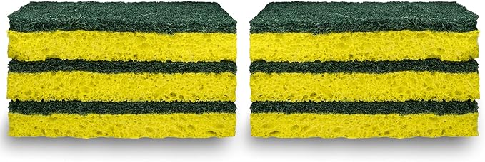 Amazon Basics Cleaning Sponges, Multipurpose, Heavy Duty Scrub Sponges, Yellow/Green, 6-Pack