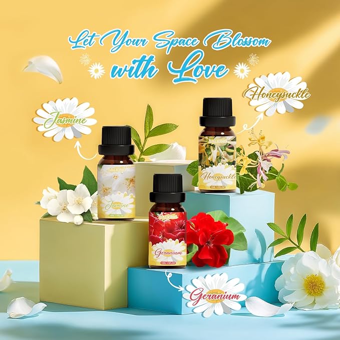 SALKING Essential Oils Gift Set, 100% Pure Fragrance Oil Aromatherapy Essential Oils Set,Premium Scented Oils for Oil Diffusers 6 x 10 ML - Jasmine, Neroli, Honeysuckle, Peony, Geranium, Freesia