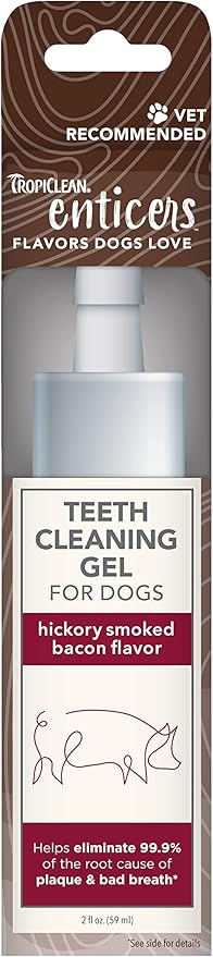 TropiClean Enticers Dog Teeth Cleaning Treat Gel | Smoked Bacon Flavored Dog Toothpaste Alternative| 2 oz