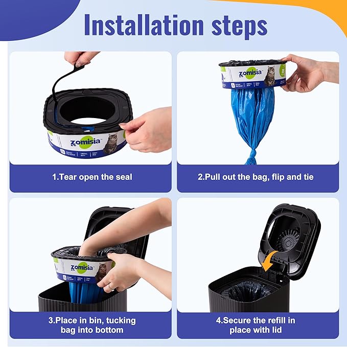 4 Pack Cat Litter Refill Bags, Non-See-Through Jumbo 120FT Cartridge Refill Total Up to Over 16 Months Per Cat for Odor Control, Compatible with Genie Standard, Plus