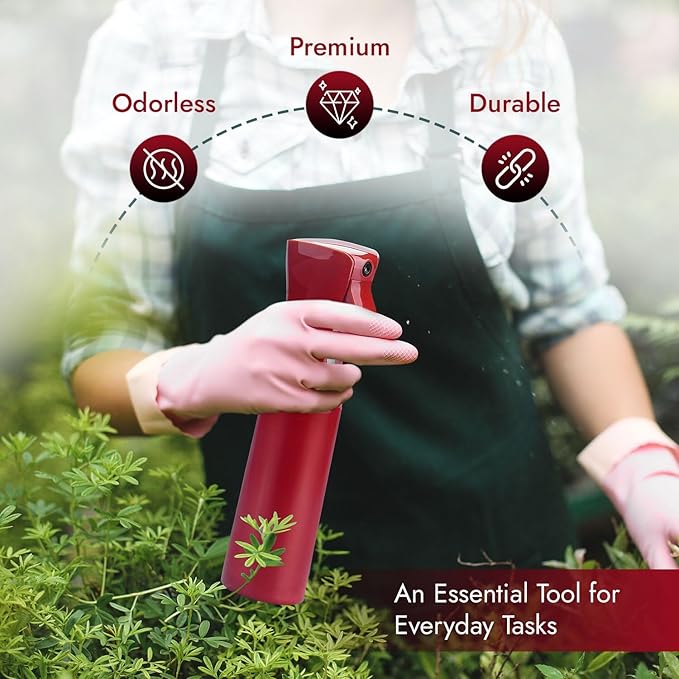 VIGOR PATH Continuous Spray Bottle for Hair – Fine Mist Mister for Hairstyling, Cleaning, Plants, Pets, Barbers, Salons, and Essential Oil Applications (300ml/10.1 oz) Red