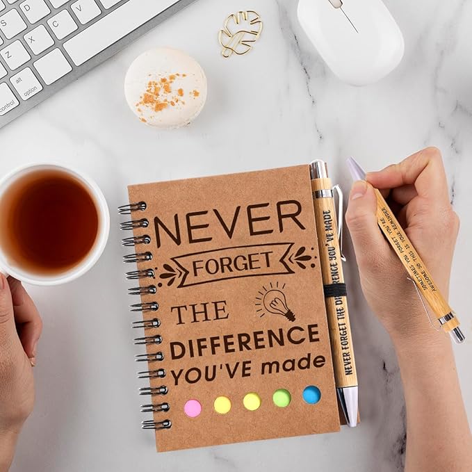 30 Sets Employee Appreciation Gifts Bulk Team College Graduate Thank You Gifts Inspirational Spiral Notebook with Sticky Note Motivational Bamboo Ballpoint Pens for Nurse Teacher Employees Coworker