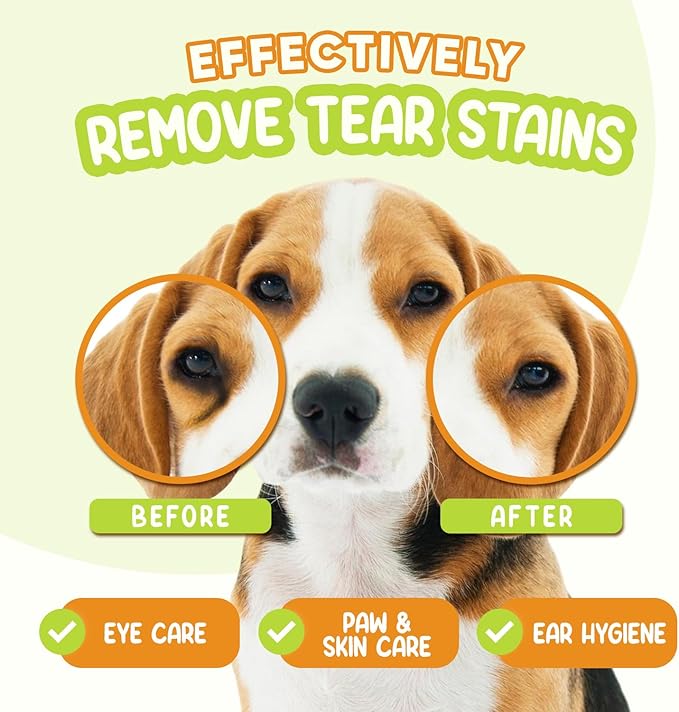 Pet Eye Wipes for Dogs & Cats | Gently Removes Tear Stains, Eye Debris, Discharge, Mucus Secretions | Chamomile Oil Pet Cleaning & Deodorizing Wipes for Eyes & Stains (100 Count)