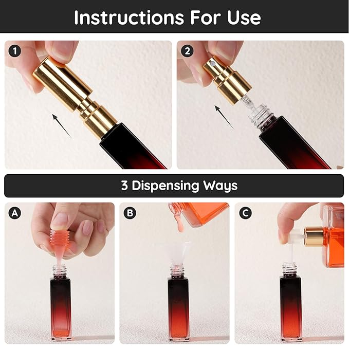 Segbeauty 0.34oz Empty Travel Perfume Atomizer Refillable, 5 Pack Mini Glass Perfume Spray Bottles, 10ml Portable Travel Cologne Spray Bottles, Small Cologne Atomizers with Clear Transfer Tool Set