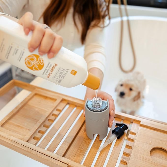 Puppy Love Gentle Bath & Grooming Set by Tweezerman & Veterinary Formula – Tearless Puppy Shampoo with 2-in-1 Bath Brush & Small Slicker Brush – Complete Bath Kit for Small Dogs & Puppies
