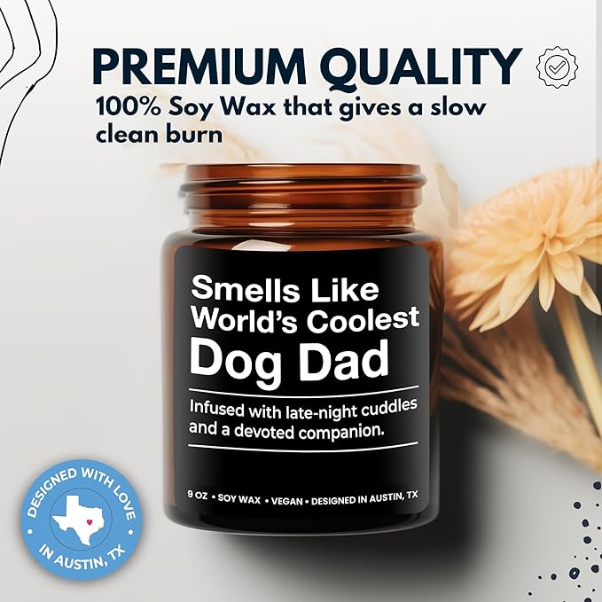 World's Coolest Dog Dad Candle, Perfect Dog Lovers Gifts for Men, Unique Pet Dad Gifts for Him, Best Pet-Themed Gift, Ideal Presents for Birthday, Christmas, Father's Day, Gift-Ready