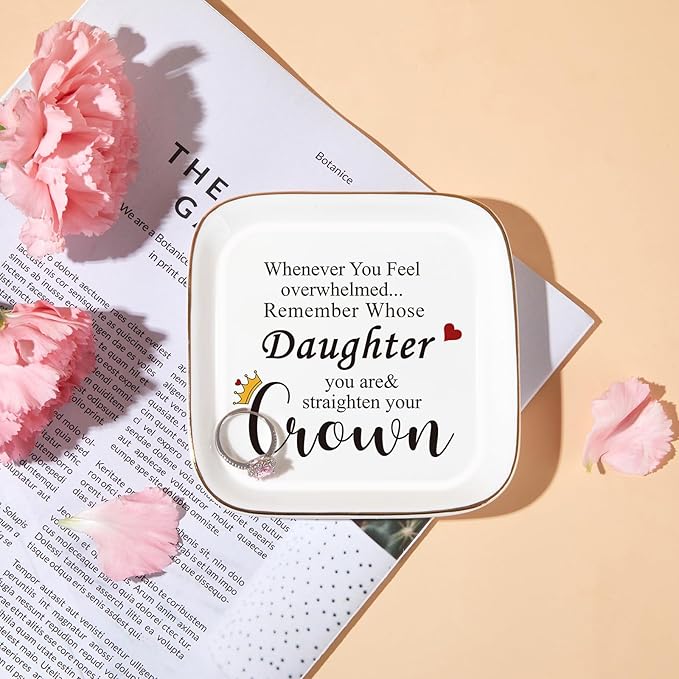 Mom's Jewelry Holder - Remember Whose Daughter You Are - Straighten Your Crown - Gifts for Daughter's Graduation, Wedding, Mother's Day, Valentine's Day