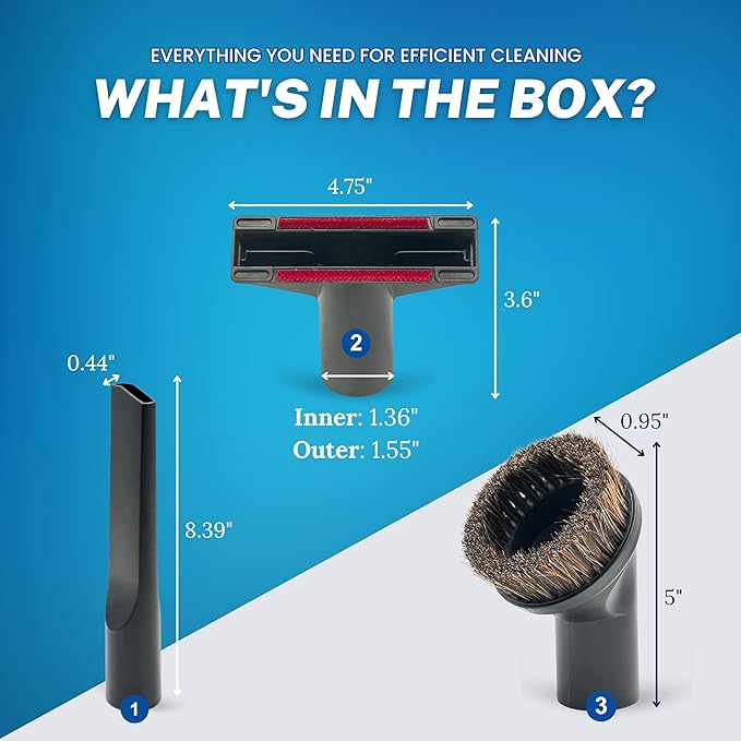 1-3/8'' Vacuum Brush Attachments for Shark, Miele & Most Canister/Handheld Vacuums – Crevice Tool, Upholstery & Horsehair Dusting Brushes - Pet Hair Removal Attachment