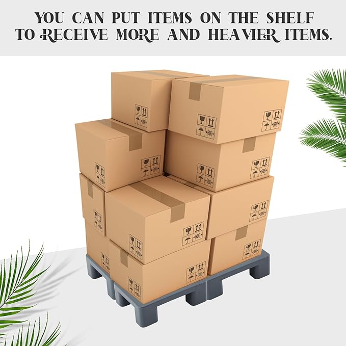 4 Pack Dunnage Rack, 15.75" Long x 11.81" Wide, 4.72" Height Plastic Dunnage Rack, 2000+ Pound Capacity Storage Commercial Food Service Storage in Restaurant Kitchens Shop, Gray