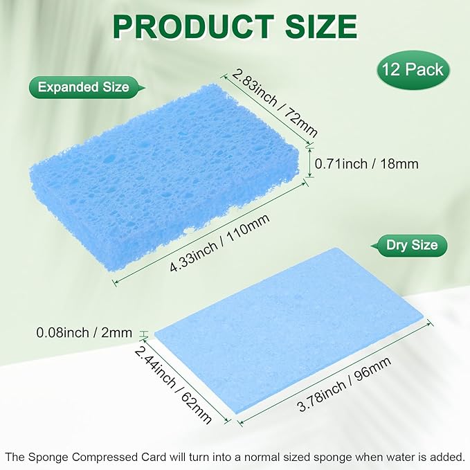 12-Pack Kitchen Sponges, Condense Eco Cellulose Non-Scratch Scrub Heavy Sponge for Kitchen/Household/Bathroom, Clean Tough Messes Dish Scrubber [Blue]