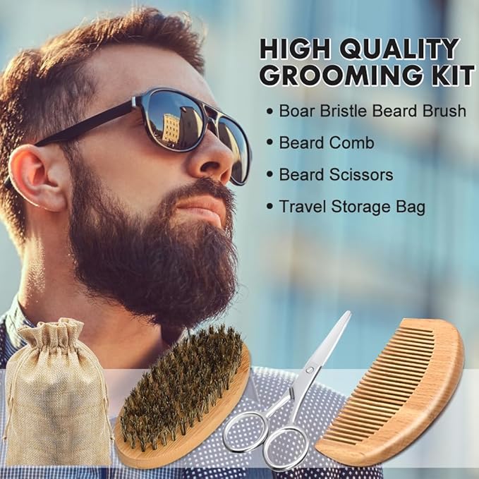 Husband Birthday Gifts,Beard Kit Includes 3 Scented Beard Oil,Vanilla Beard Shampoo & Balm, Brush, Comb,Scissors,Beard Care & Grooming Men Christmas Stocking Stuffers Gifts for Men Him Dad Boyfriend
