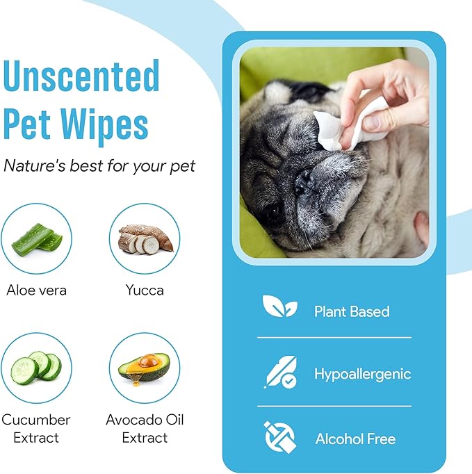 400 Dog Wipes for Paws and Butt Ears Eyes | XL 8x8 Organic Pet Wipes for Dogs | Unscented Dog Wipes Cleaning Deodorizing | Extra Thick Paw Wipes for Dogs Cats Pets | Bonus Glove Wipes Included