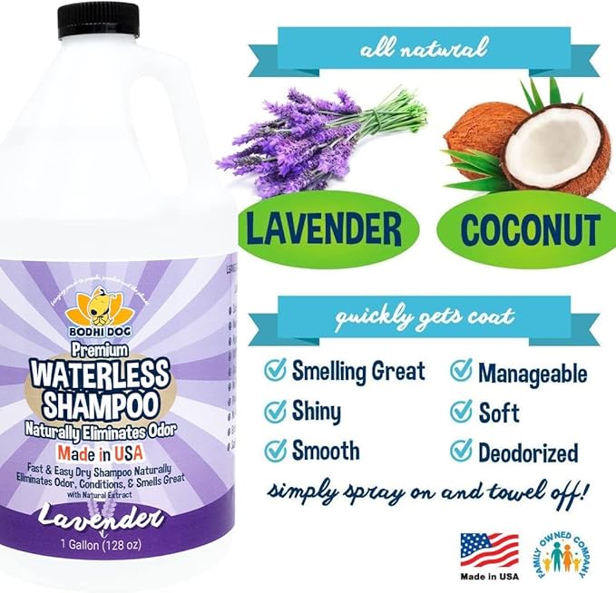 Bodhi Dog Waterless Shampoo - Natural Dry Shampoo for Dogs & Cats - Neutralizes Pet Odor - No Rinse Required - Made of Natural Extracts - Safe for Sensitive Skin - Made in USA - Lavender (1 Gallon)