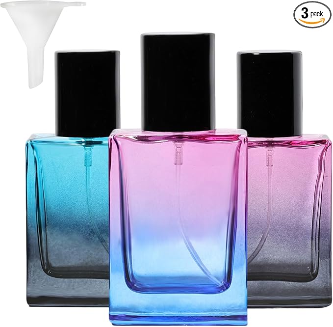 Perfume Bottles Empty Glass Atomizer Sprayer, 3 Pack 30ml Refillable Travel Spray Bottle for Fragranc or Essential Oil, Portable Cologne Atomizers with Dispensing Kit for Handbag, Date