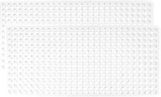 GORILLA GRIP Patented Bath Tub Shower Mat, 2 Pack, Machine Washable Bathtub Floor Liner Mats, Suction Cups and Drain Holes to Keep Tubs Clean, Soft on Feet, Bathroom Essentials, 35x16 Inch, White