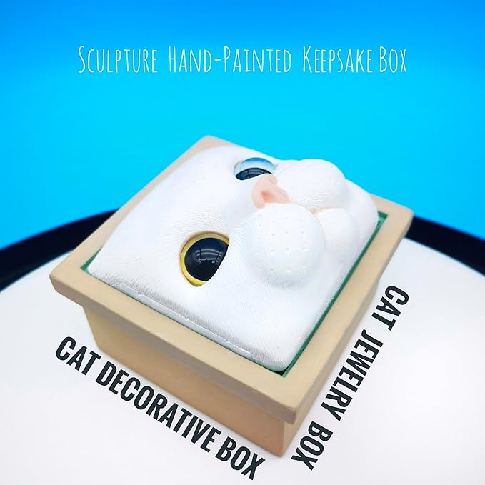 Cat Keepsake Box Memory Decorative Box Cat Portrait Gifts For Pet Owners And Pet Lovers Holds Jewelry Cat's Whiskers Fur and as a Memory Box (White Cat)
