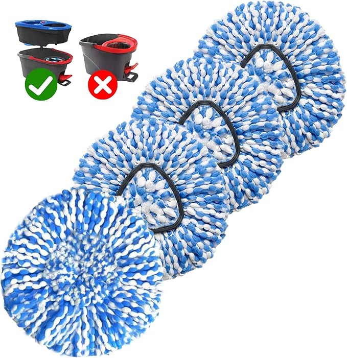 4Pack Mop Replace Heads Compatible for O Cedar, Spin Mop Refill Head Replacement for RinseClean 2-Tank System - Fluffy Microfiber, Machine Washable and Easy to Replace