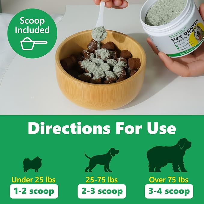 Dog Dental Powder with Probiotics & Green Tea, Natural Breath Freshener for All Small Medium Large Dogs, 120g