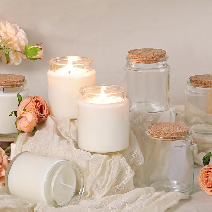 12Pcs Candle Jars for Making Candles, 7.5oz Glass Jars with Wooden Lids and Labels, Candle Containers for DIY, Gifts, Candle Making Supplies, Table Decor