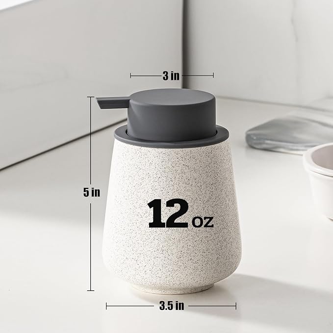 Ceramic Foaming Soap Dispenser - 12 Oz Beige Foam Hand Soap Dispenser for Bathroom, Hand Wash Dispenser Bottle with Grey Foam Pump, Minimalist Refillable Dish Dispenser for Kitchen