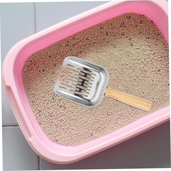 HEMOTON Heavy Duty Metal Cat Litter Scoop with Long Handle Non-Stick Stainless Steel Poop Scooper for Litter Box