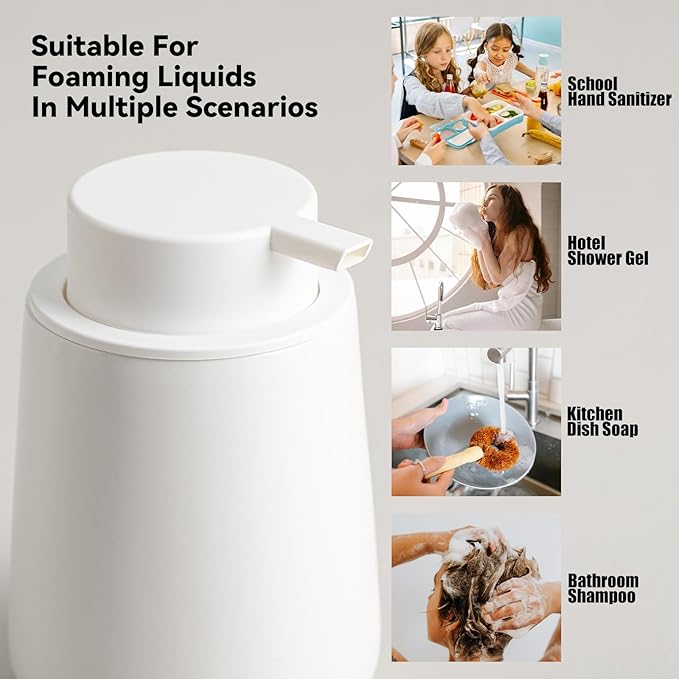 Foaming Soap Dispenser - 12 Oz Ceramic Foam Hand Soap Dispenser for Bathroom, Face Wash Dispenser Bottle with Foaming Pump, Refillable Lotion Dish Soap Foam Dispenser for Kitchen, Matte White