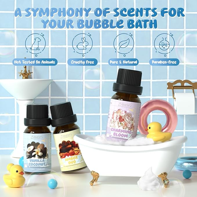 SALUBRITO Bath Fragrance Oils, Premium Essential Oil Set for Diffuser, Soap, Candle Making Scents, Vanilla & Coconut, Sparkling Grapefruit, Lemon Verbena, Amber Oud, Charming Bloom, Lavender Field