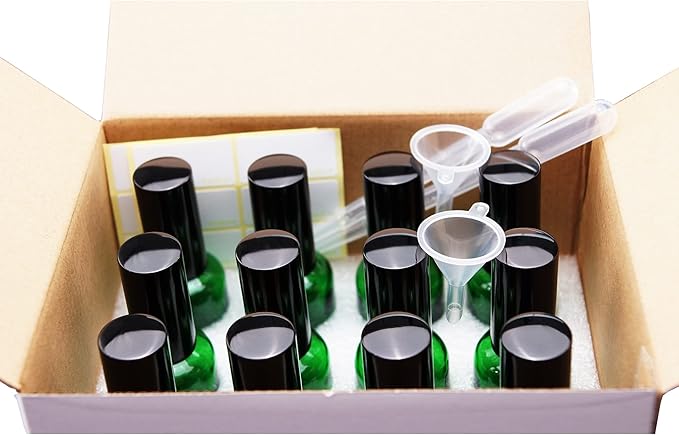 YIZHAO Amber Glass Spray Bottles 1oz, with Small Fine Mist Spray, Metal Cap, Refillable for Essential Oil,Travel,Cleaning,Perfume,Aromatherapy,Makeup – 12 Pcs