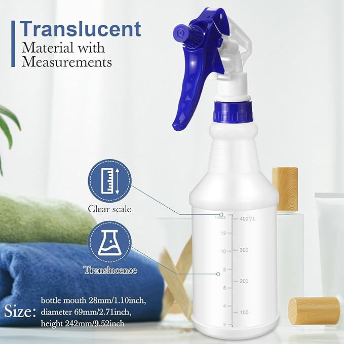 10 Pack Spray Bottles 16 Oz Empty Water Spray Bottles for Cleaning Heavy Duty Refillable Squirt ‌container with Measurements Adjustable Nozzle for Household Commercial Industrial(Blue)