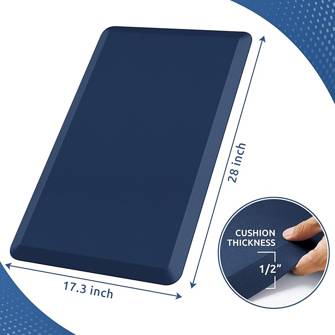 KitchenClouds Kitchen Mat Cushioned Anti Fatigue Rug 17.3"x28" Waterproof Non Slip Standing Desk Mat Comfort Floor Mats for Kitchen House Sink Office (Blue)