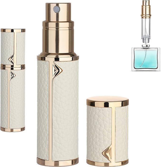Refillable Travel Perfume Atomizer Bottle - 5ml Luxury Pocket Perfume Dispenser Pump, Travel Perfume Atomiser, Cologne Dispenser, Portable Size Sprayer Bottle for Traveling (White)