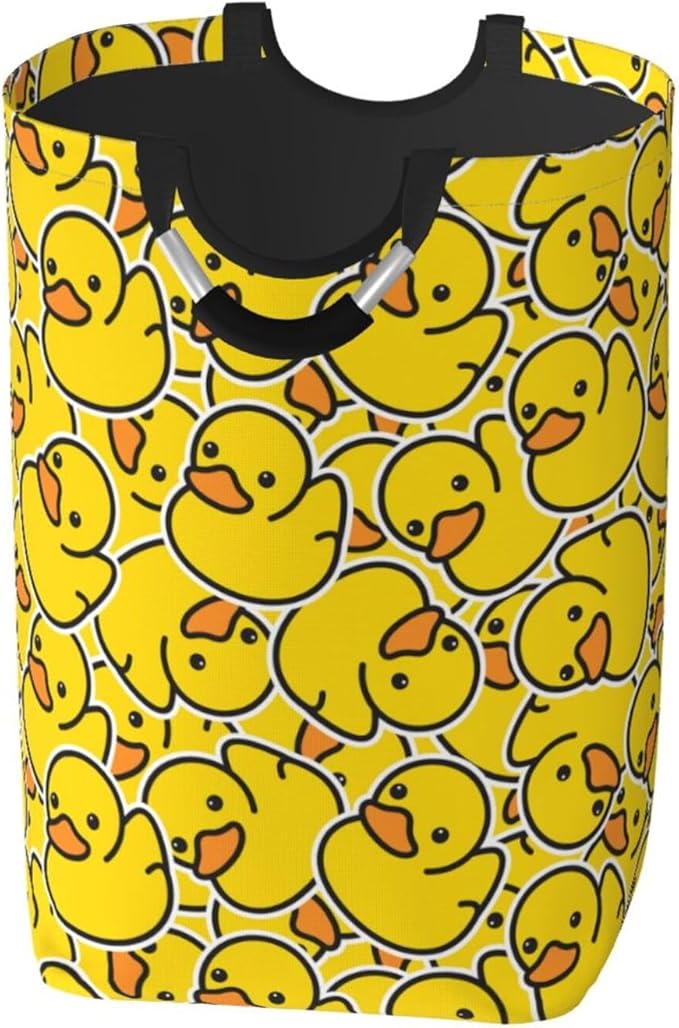 Cute Rubber Ducks Large Laundry Hamper Bag With Waterproof Liner - Cartoon Ducky Laundry Basket Foldable Clothes Storage Organizer For Bathroom Bedroom Nursery Dorm
