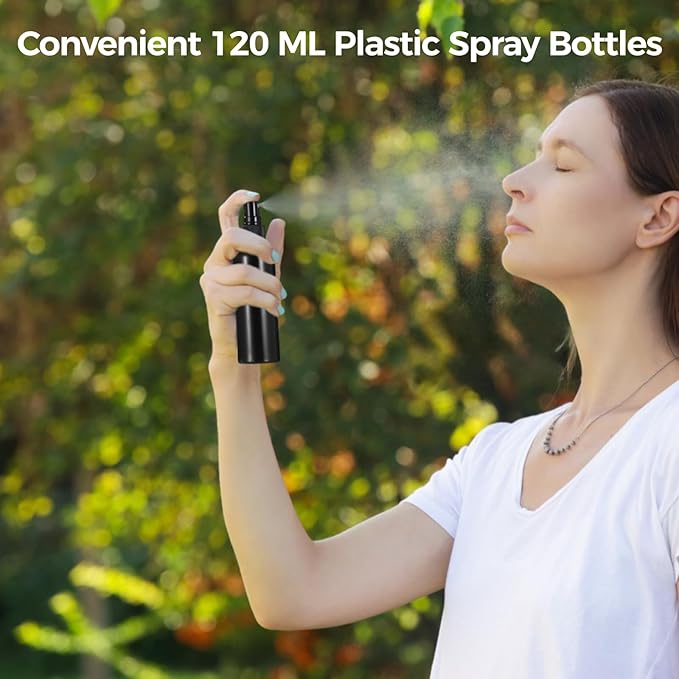 48 Pcs 4 oz Plastic Spray Bottles - 120 ML Travel Size, Fine Mist Sprayers, Ideal for Perfumes, Cosmetics, Cleaning Solutions, and More, Black