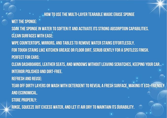 3 Pack 12-Layer Tearable Sponges, Multi-Layered PVA Microfiber Cleaning Pad – Ultra Absorbent, Reusable, Easy to Separate Layers – Ideal for Kitchen Cleaning and Household Surfaces