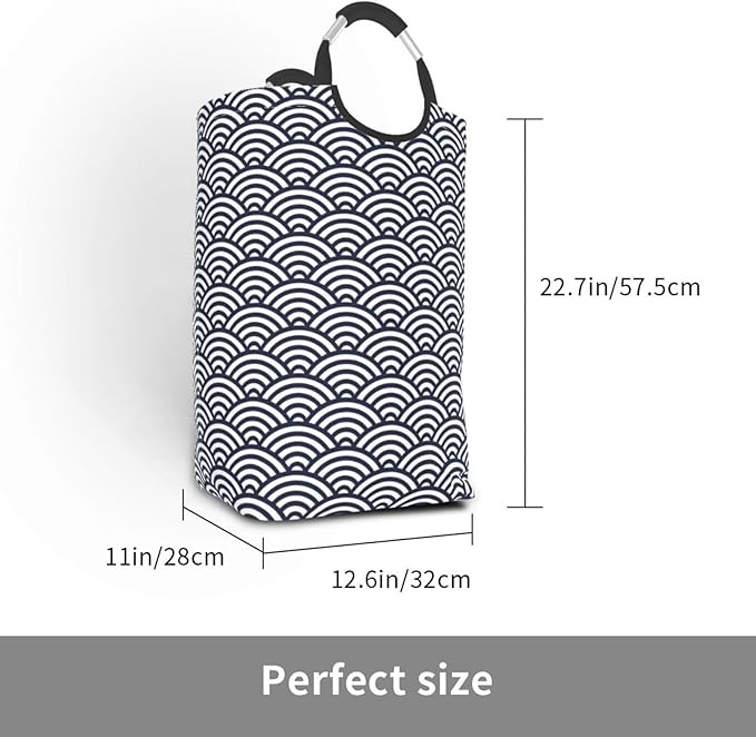 Blue Waves Laundry Basket Navyblue Hamper Collapsible Laundry Baskets with Handle Laundry Bag Dirty Clothes Hamper for Dorm Family Bathroom Decor Storage 50L