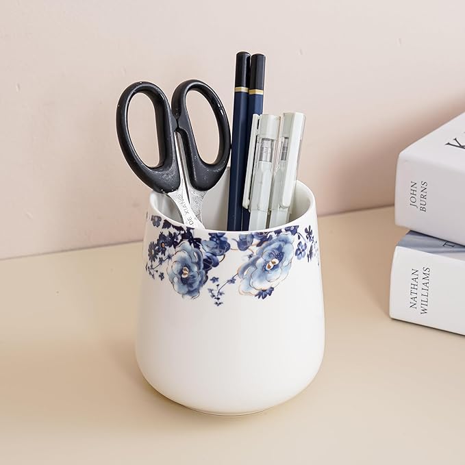 Soap Dispenser, Ceramic Foaming Soap Dispenser with Easy-to-Press Pump for Bathroom 10.8 oz refillable Liquid Hand soap Dispenser for Hand sanitizers, lotions (Blue Flower Foam Dispenser)