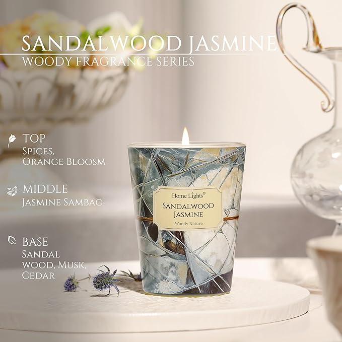 HomeLights Soy Wax Candles for Home Scented, 1-Wick Candles in Sandalwood Jasmine Scented, Industrial Chic Aromatherapy Candles Gift for Parties, Relaxing, 6.7oz