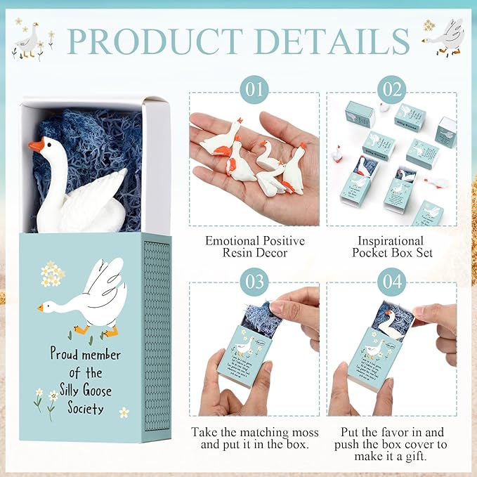 25 Set Employee Appreciation Gifts Bulk Coworkers Thank You Desk Pets Holiday Small Cute Emotional Support Resin Ornaments Card Box for Women Men Adults Office (Goose)