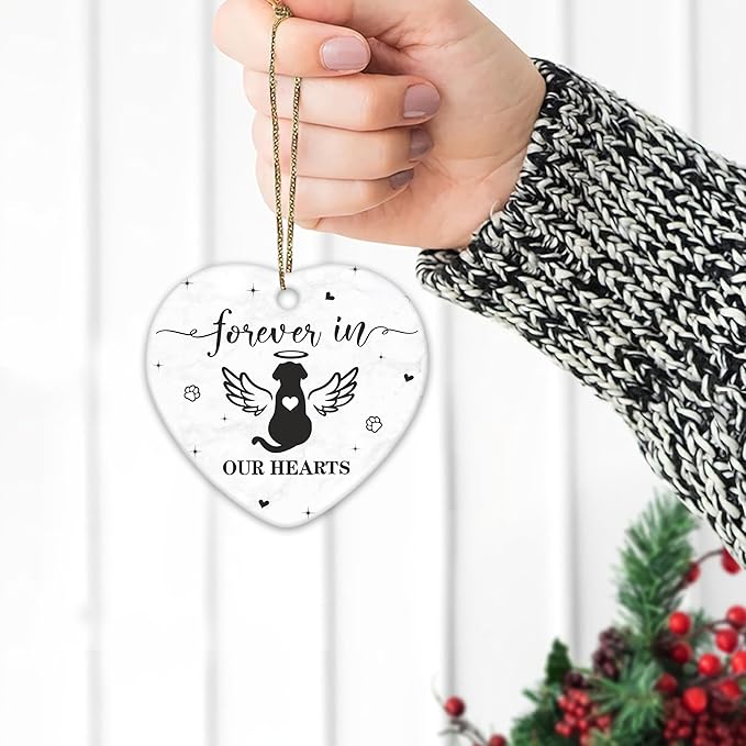 Hyturtle Dog Memorial Heart Ornament - Ceramic Pet Loss Keepsake with Angel Wings - Forever in Our Hearts Remembrance Christmas Ornament for Dog Lovers - 3 Inch Ceramic Hanging Gift Memorial 8