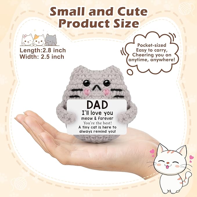 Fathers Day Dad Gifts from Son Daught Wife, Positive Crochet Animal Birthday Gifts for Bonus Dads Step,I Love You Dad Gift Idea,Handmade Emotional Crochet Cat