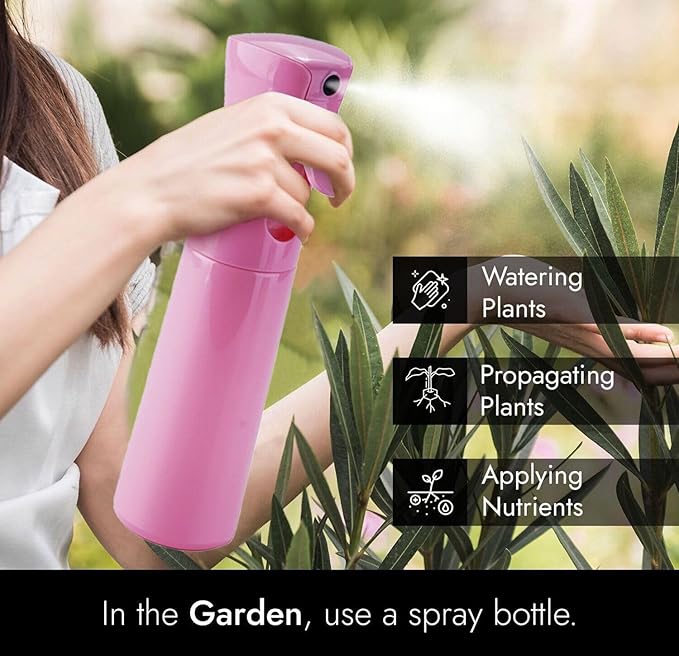 VIGOR PATH Continuous Spray Bottle for Hair – Fine Mist Mister for Hairstyling, Cleaning, Plants, Pets, Barbers, Salons, and Essential Oil Applications (300ml/10 oz) Pink