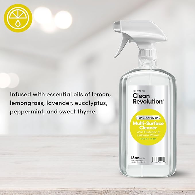 Clean Revolution SuperCharged Multi Surface Cleaner Refill Supply, Non-Toxic, Eco-Friendly & Plant-Based, Ready to Use, Lemon & Herbs, 18 oz (Pack of 1)