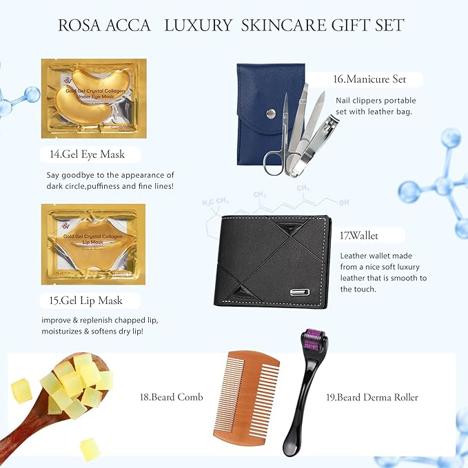 Christmas Gifts for Men, 30 Pcs Men Facial Skin Care Set, Luxury Bath & Beard Gift Set, Spa & Self-Care Gift, Clay Mask, Cleanser, Beard Oil, Cologne, Birthday, Valentines, Father Day, Boyfriend