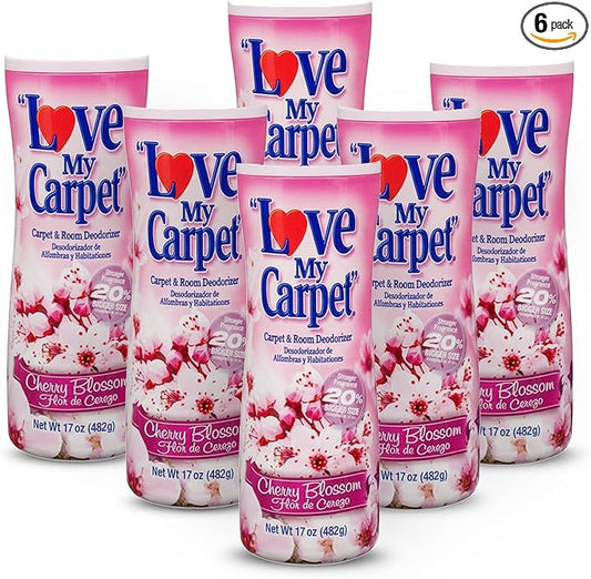6 Love My Carpet | Carpet Deodorizer & Freshener Powder | 17 oz Pet Odor Eliminator for Strong Odor & Pet Urine | CHERRY BLOSSOM | Safe for Homes with Pets
