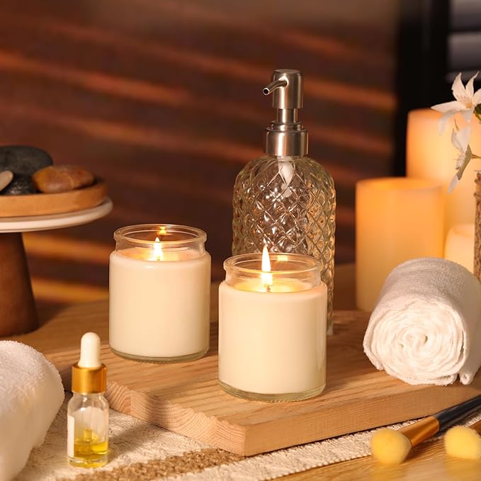 12Pcs Candle Jars for Making Candles, 7.5oz Glass Jars with Wooden Lids and Labels, Candle Containers for DIY, Gifts, Candle Making Supplies, Table Decor