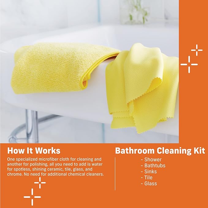 E-Cloth Bathroom Cleaning Kit, Premium Microfiber Cleaning Cloth, Ideal Bathroom, Shower and Bathtub Cleaner, Washable and Reusable, 100 Wash Guarantee