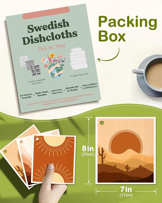 6 Pack Swedish Dishcloths for Kitchen - Reusable Dish Cloths for Washing Dishes Absorbent Cute Funny Kitchen Towels Cleaning Sponge, Sunrise