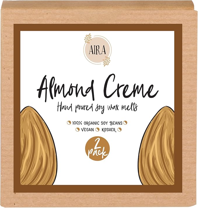 Aira Almond Creme 2 Pack Soy Wax Melts - Organic, Vegan, Kosher - No Chemical - Essential Oil Blends - Electric/Tealight Melters