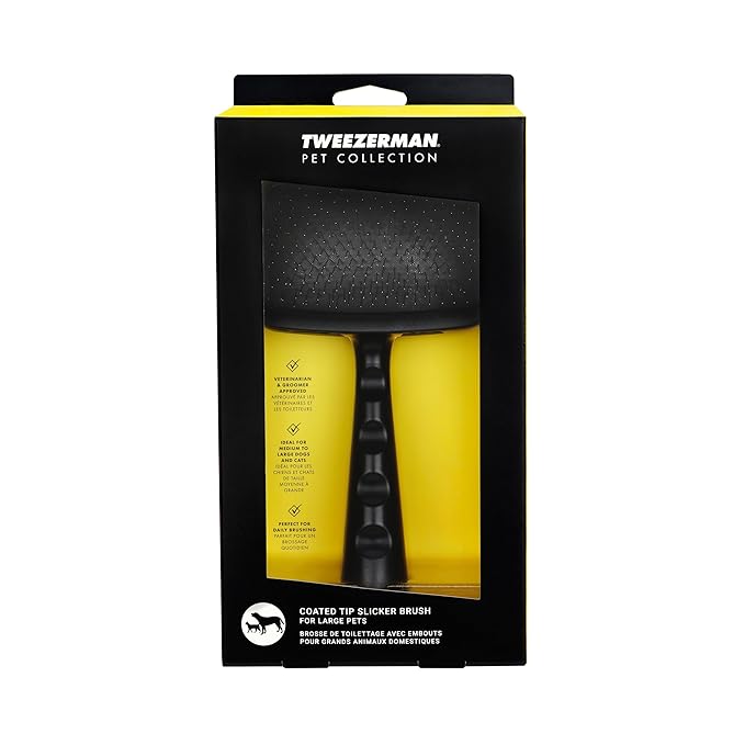 Tweezerman Dog and Cat Slicker Brush for Large Pets, Grooming Brush with Coated Bristles to Prevent Scratching and Ergonomic Handle