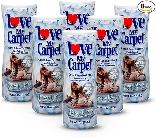 6 Love My Carpet | Carpet Deodorizer & Freshener Powder | 17 oz Pet Odor Eliminator for Strong Odor & Pet Urine | ALLERGEN REDUCER | Safe for Homes with Pets